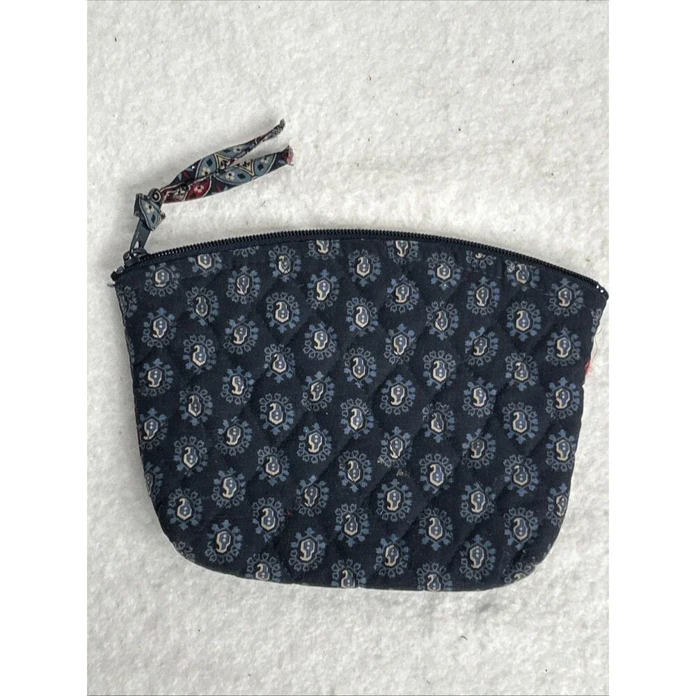 VERA BRADLEY Classic Navy Paisley Cotton Plastic-Lined Cosmetic Bag Makeup Pouch